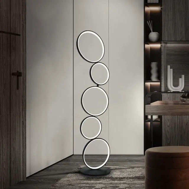 Main image of COSYLUX LED Modern Floor Lamp for Bedroom, 3 Way Bright Dimmable Corner Floor lamp with 5-Ring 2-in-1 Standing Tall End Table Lamp for Living Room & Office Reading Light, 3260LM, 6000K, Black.