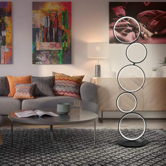 Alt view image 7 of 7 - COSYLUX LED Modern Floor Lamp for Bedroom, 3 Way Bright Dimmable Corner Floor lamp with 5-Ring 2-in-1 Standing Tall End Table Lamp for Living Room & Office Reading Light, 3260LM, 6000K, Black.