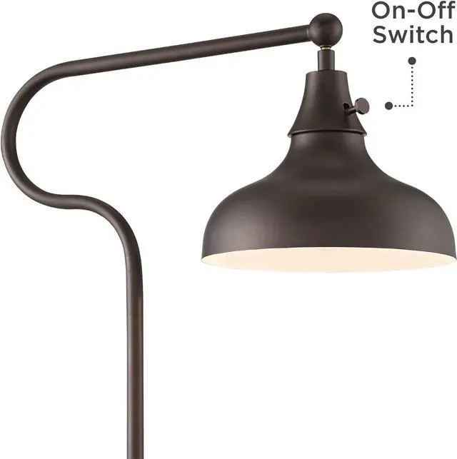 Alt view image 3 of 7 - Franklin Iron Works Ferris Industrial Rustic Farmhouse Adjustable Pharmacy Floor Lamp Downbridge 57" Tall Bronze Faux Wood Grain Metal Brown Shade for Living Room Reading House Bedroom Family Home