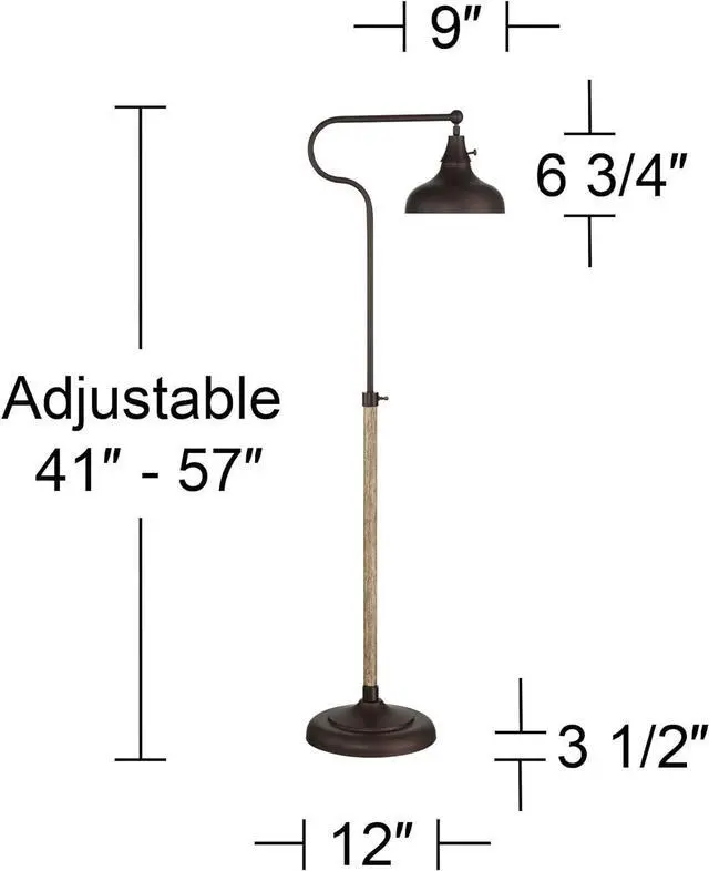 Alt view image 4 of 7 - Franklin Iron Works Ferris Industrial Rustic Farmhouse Adjustable Pharmacy Floor Lamp Downbridge 57" Tall Bronze Faux Wood Grain Metal Brown Shade for Living Room Reading House Bedroom Family Home
