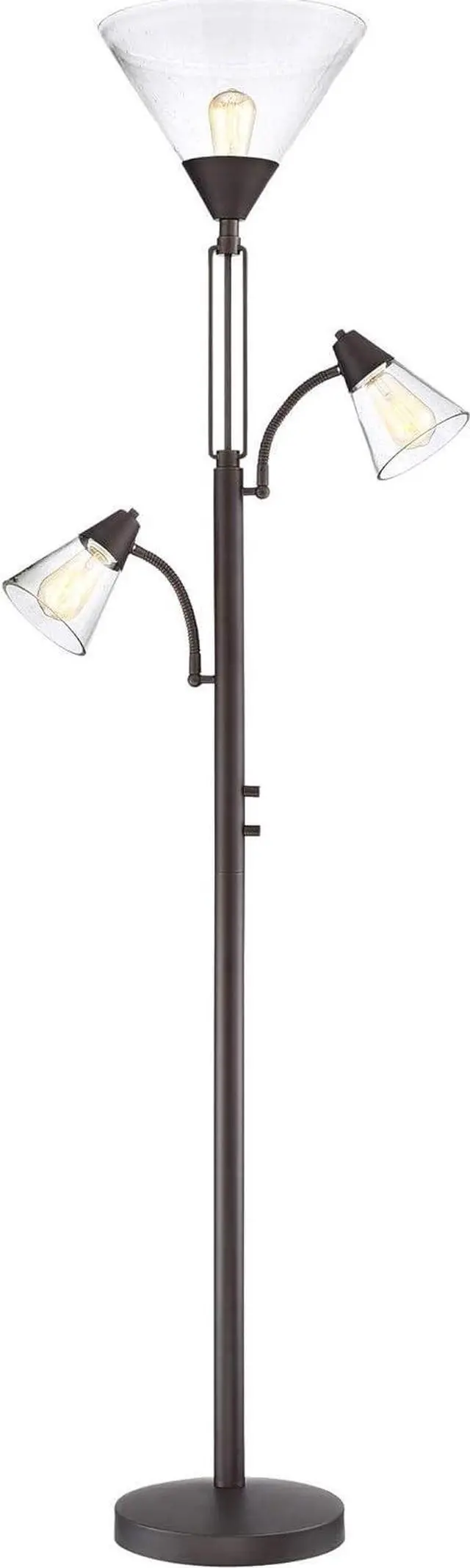 Alt view image 2 of 7 - Franklin Iron Works Warwick Industrial Torchiere Tree Floor Lamp LED 3-Light Edison 71.5" Tall Tiger Bronze Metal Clear Seedy Glass Shade for Living Room Reading House Bedroom Home
