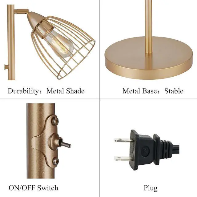 Alt view image 5 of 7 - WOXXX Industrial Floor Lamp for Living Room Bright Lighting Tall Stand Up Lamp Farmhouse Rustic Modern Gold Tree Floor Lamps for Bedrooms, Office with Reading Light Standing Lamp 3 LED Bulbs Included