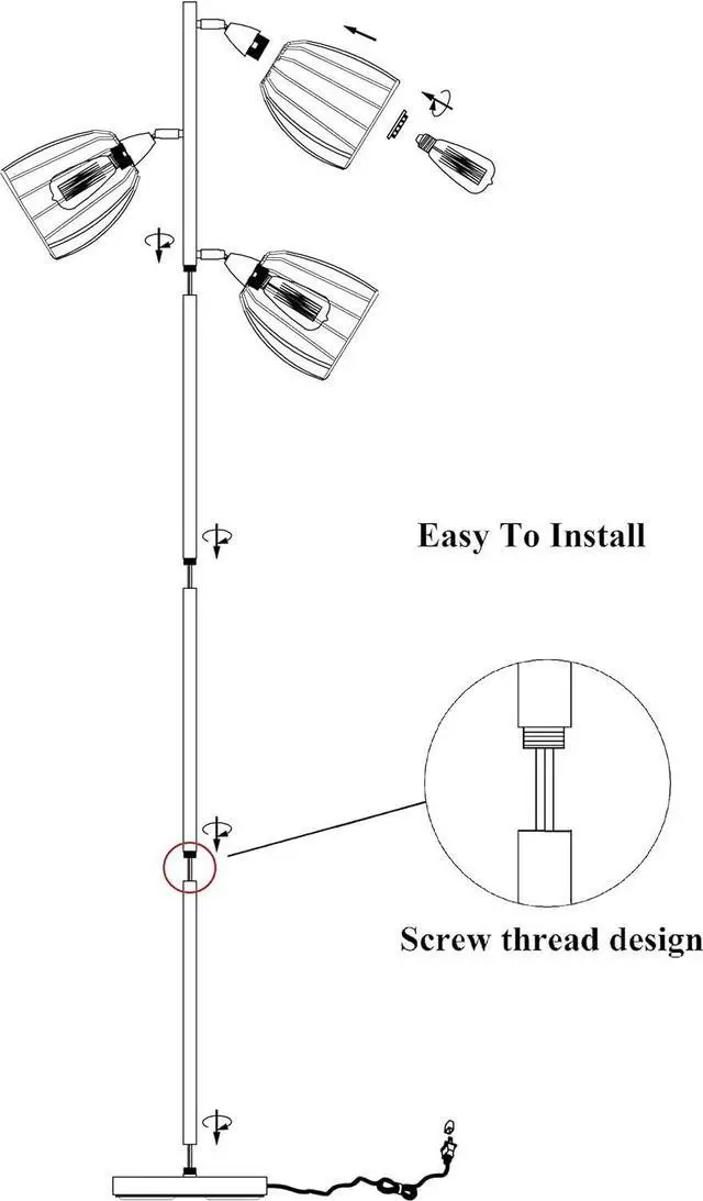 Alt view image 7 of 7 - WOXXX Industrial Floor Lamp for Living Room Bright Lighting Tall Stand Up Lamp Farmhouse Rustic Modern Gold Tree Floor Lamps for Bedrooms, Office with Reading Light Standing Lamp 3 LED Bulbs Included