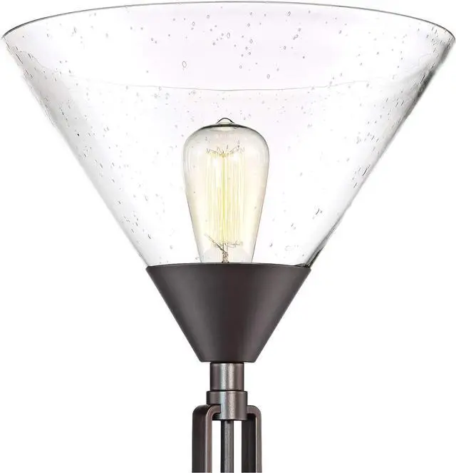 Alt view image 3 of 7 - Franklin Iron Works Warwick Industrial Torchiere Tree Floor Lamp LED 3-Light Edison 71.5" Tall Tiger Bronze Metal Clear Seedy Glass Shade for Living Room Reading House Bedroom Home