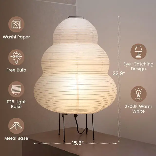 Alt view image 2 of 7 - Akari Noguchi Japanese Paper Floor Lamp  Rice Paper Lantern Lamp  Japanese Japandi Floor Lamp for Soft Ambient Lighting