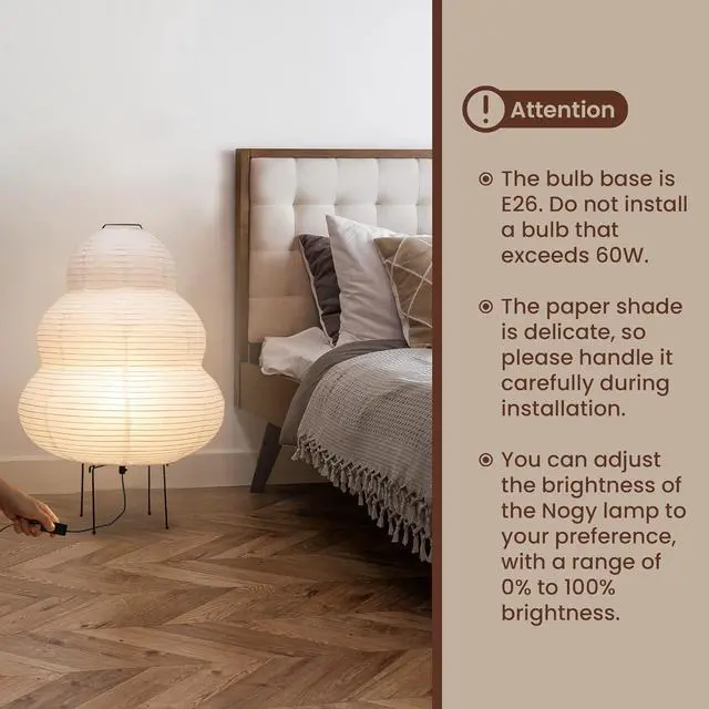 Alt view image 6 of 7 - Akari Noguchi Japanese Paper Floor Lamp  Rice Paper Lantern Lamp  Japanese Japandi Floor Lamp for Soft Ambient Lighting