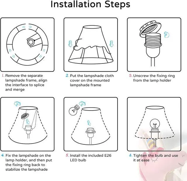 Alt view image 7 of 7 - Floor Lamp, Pink Unicorn Design 51inch Tall Standing Lamp for Girls Bedroom, Hand-Stitched Toy Lamp Decorate Living Room, with an E26 LED Bulb