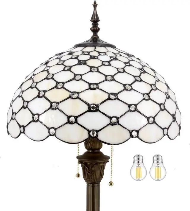 Main image of WERFACTORY Tiffany Floor Lamp Cream Amber Stained Glass Bead Standing Reading Light 16X16X64 Inches Antique Pole Corner Lamp Decor Bedroom Living Room Home Office S005 Series