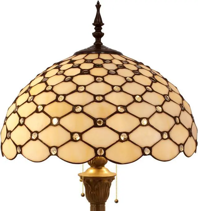 Alt view image 2 of 7 - WERFACTORY Tiffany Floor Lamp Cream Amber Stained Glass Bead Standing Reading Light 16X16X64 Inches Antique Pole Corner Lamp Decor Bedroom Living Room Home Office S005 Series
