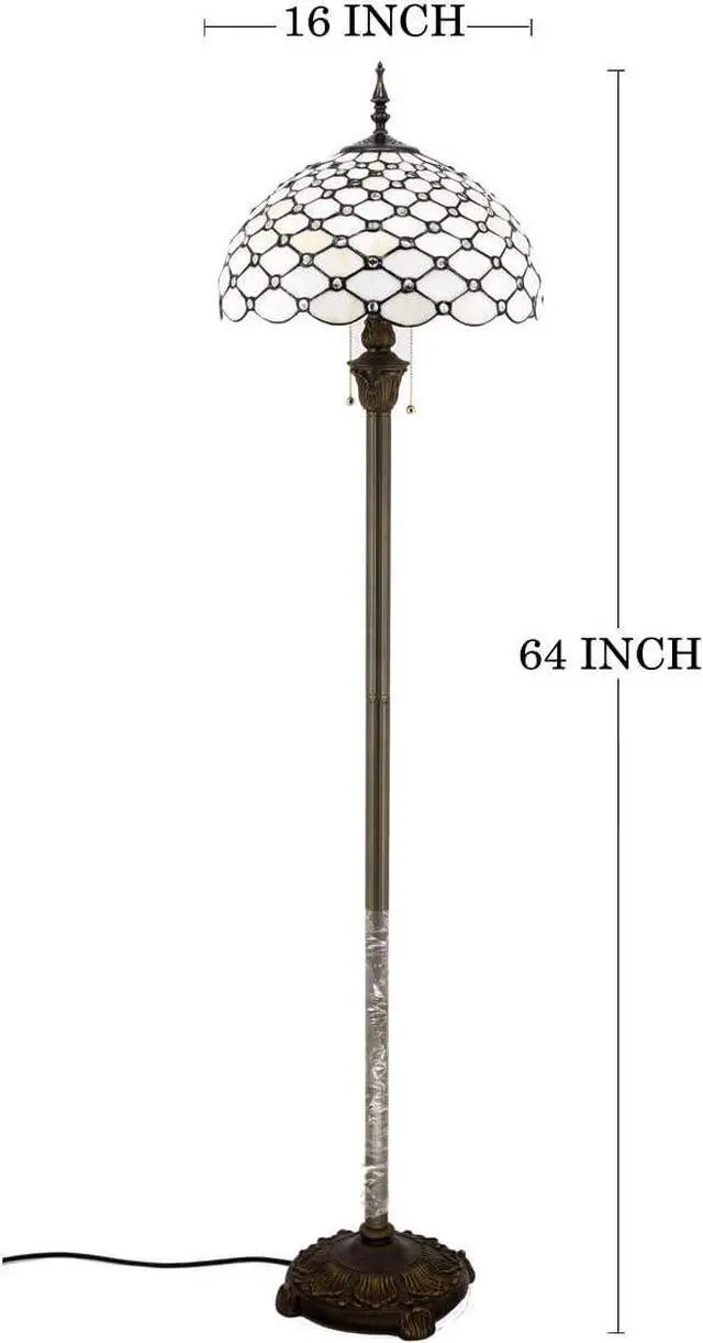 Alt view image 7 of 7 - WERFACTORY Tiffany Floor Lamp Cream Amber Stained Glass Bead Standing Reading Light 16X16X64 Inches Antique Pole Corner Lamp Decor Bedroom Living Room Home Office S005 Series