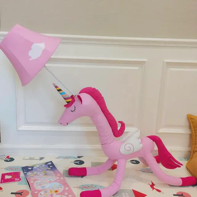 Alt view image 3 of 7 - Floor Lamp, Pink Unicorn Design 51inch Tall Standing Lamp for Girls Bedroom, Hand-Stitched Toy Lamp Decorate Living Room, with an E26 LED Bulb