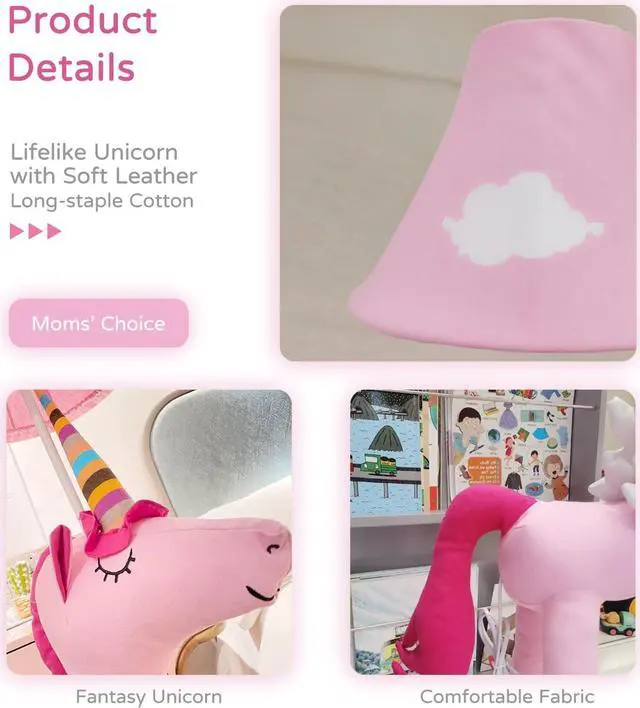 Alt view image 4 of 7 - Floor Lamp, Pink Unicorn Design 51inch Tall Standing Lamp for Girls Bedroom, Hand-Stitched Toy Lamp Decorate Living Room, with an E26 LED Bulb
