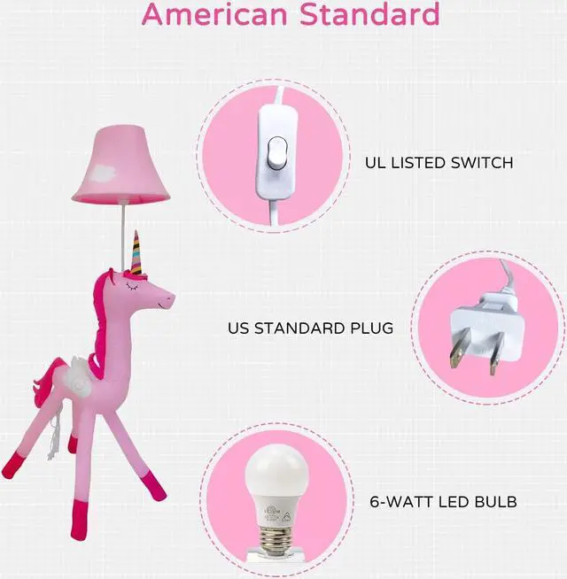 Alt view image 5 of 7 - Floor Lamp, Pink Unicorn Design 51inch Tall Standing Lamp for Girls Bedroom, Hand-Stitched Toy Lamp Decorate Living Room, with an E26 LED Bulb