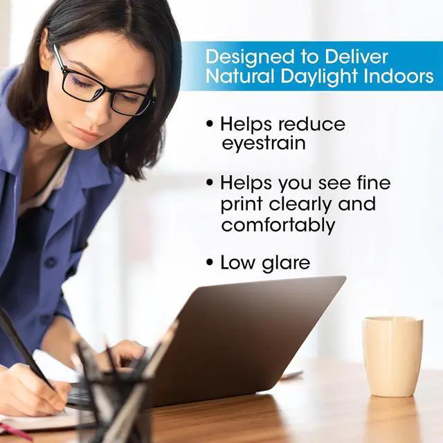 Alt view image 6 of 7 - OttLite 18w EasyView Standing Floor Lamp with Optical Grade 3X Magnifier Attachment Arm & Flexible Neck - Wide Wing Shade with Modern Design for Crafting, Work, Office, Dorm Room, Sewing & Reading
