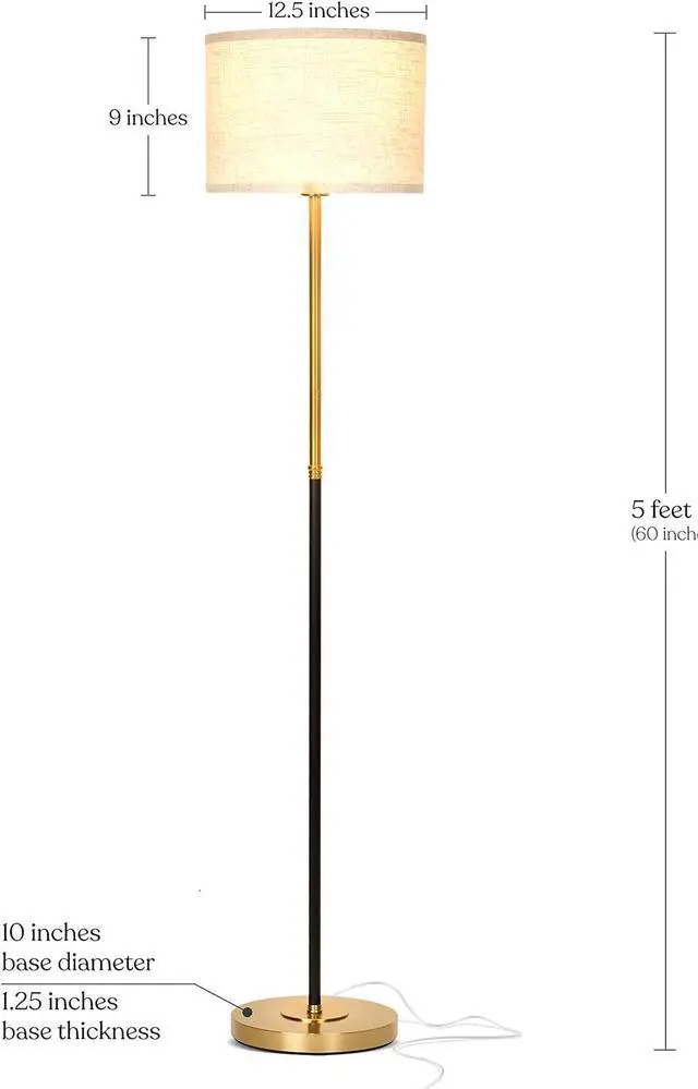 Alt view image 2 of 7 - Brightech Emery LED Floor Lamp, Mid-Century Standing Lamp for Bedroom Reading, Modern Lamp for Living Rooms & Offices, Great Living Room Décor, Tall Lamp with Drum Shade & Brass Finish