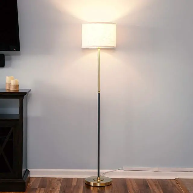 Alt view image 4 of 7 - Brightech Emery LED Floor Lamp, Mid-Century Standing Lamp for Bedroom Reading, Modern Lamp for Living Rooms & Offices, Great Living Room Décor, Tall Lamp with Drum Shade & Brass Finish