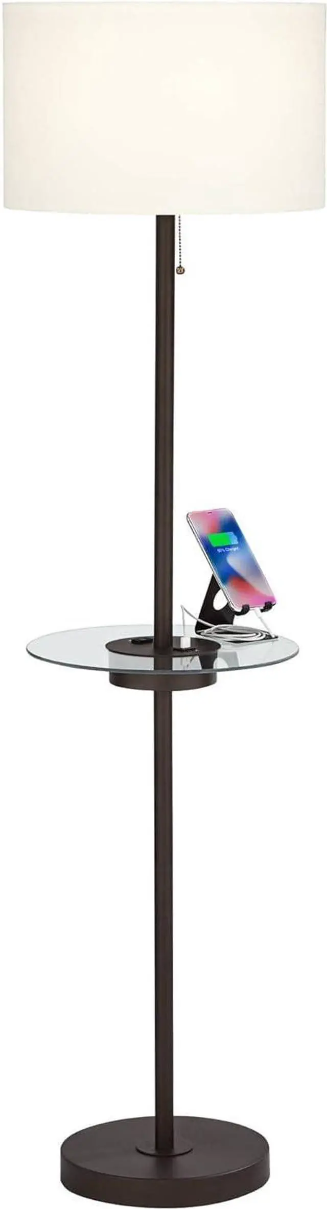 Alt view image 3 of 7 - 360 Lighting Caper Modern Floor Lamp with Tray Table USB and AC Power Outlet in Base 60.5" Tall Bronze Metal Off White Fabric Drum Shade for Living Room Reading House Bedroom