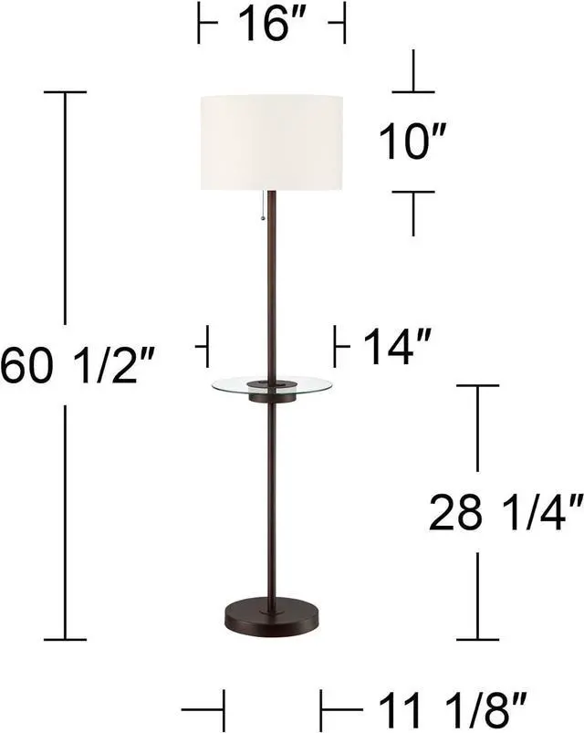 Alt view image 4 of 7 - 360 Lighting Caper Modern Floor Lamp with Tray Table USB and AC Power Outlet in Base 60.5" Tall Bronze Metal Off White Fabric Drum Shade for Living Room Reading House Bedroom