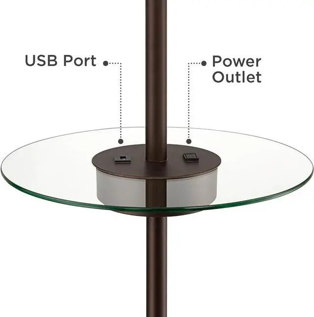 Alt view image 5 of 7 - 360 Lighting Caper Modern Floor Lamp with Tray Table USB and AC Power Outlet in Base 60.5" Tall Bronze Metal Off White Fabric Drum Shade for Living Room Reading House Bedroom