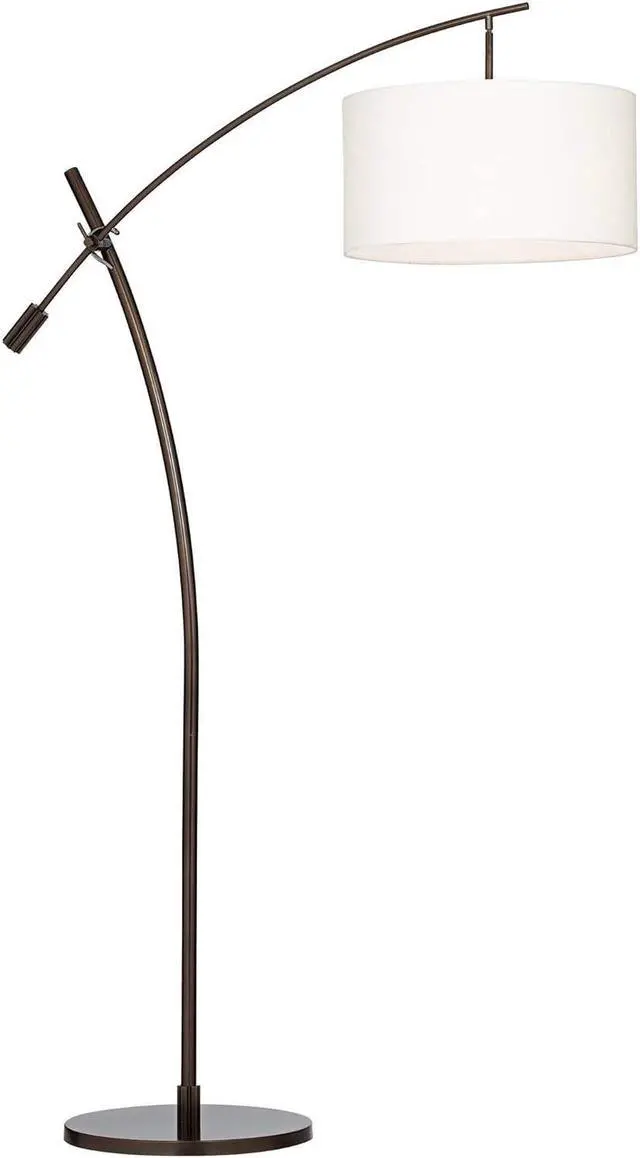 Main image of Possini Euro Design Raymond Modern Arched Floor Lamp Standing 69" Tall Bronze Brown Metal Slim Profile Off-White Linen Drum Shade Adjustable Boom Arm for Living Room Reading House Family Bedroom