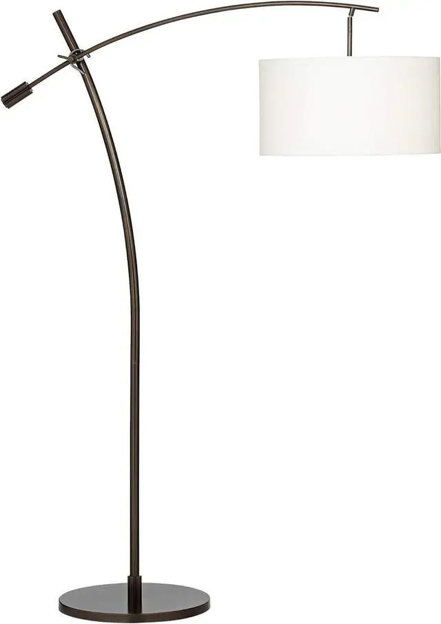 Alt view image 6 of 7 - Possini Euro Design Raymond Modern Arched Floor Lamp Standing 69" Tall Bronze Brown Metal Slim Profile Off-White Linen Drum Shade Adjustable Boom Arm for Living Room Reading House Family Bedroom