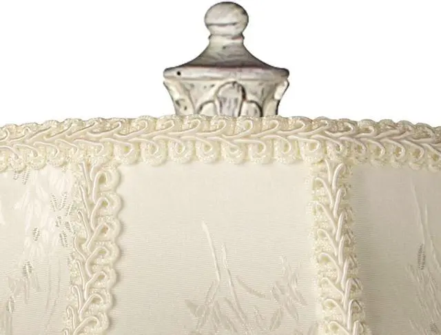 Alt view image 3 of 7 - 360 Lighting Traditional Vintage Shabby Chic Floor Lamp Standing 60" Tall Antique White Victorian Cream Scallop Fabric Dome Shade with Fringe Decor for Living Room Reading House Bedroom Home