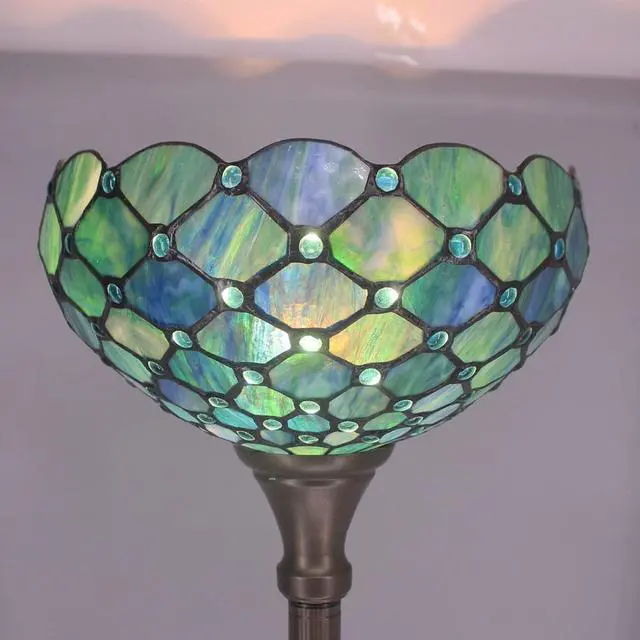 Alt view image 3 of 7 - Tiffany Floor Lamp Torchiere Stained Glass Torch Lamp 12X12X67 Inch Antique Standing Corner Light (Sea Blue Pearl)
