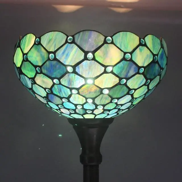 Alt view image 4 of 7 - Tiffany Floor Lamp Torchiere Stained Glass Torch Lamp 12X12X67 Inch Antique Standing Corner Light (Sea Blue Pearl)