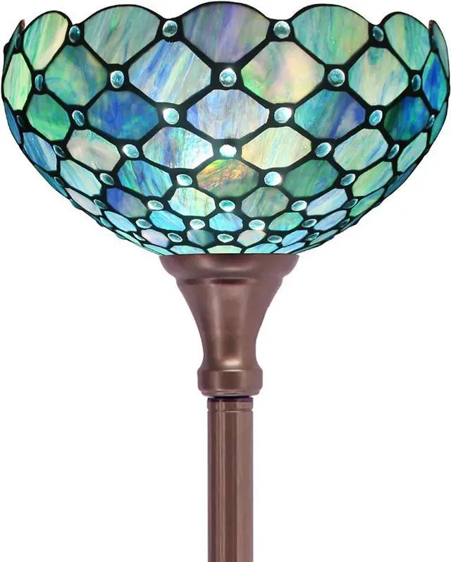 Alt view image 6 of 7 - Tiffany Floor Lamp Torchiere Stained Glass Torch Lamp 12X12X67 Inch Antique Standing Corner Light (Sea Blue Pearl)