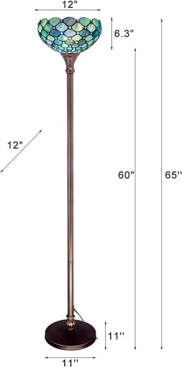 Alt view image 7 of 7 - Tiffany Floor Lamp Torchiere Stained Glass Torch Lamp 12X12X67 Inch Antique Standing Corner Light (Sea Blue Pearl)