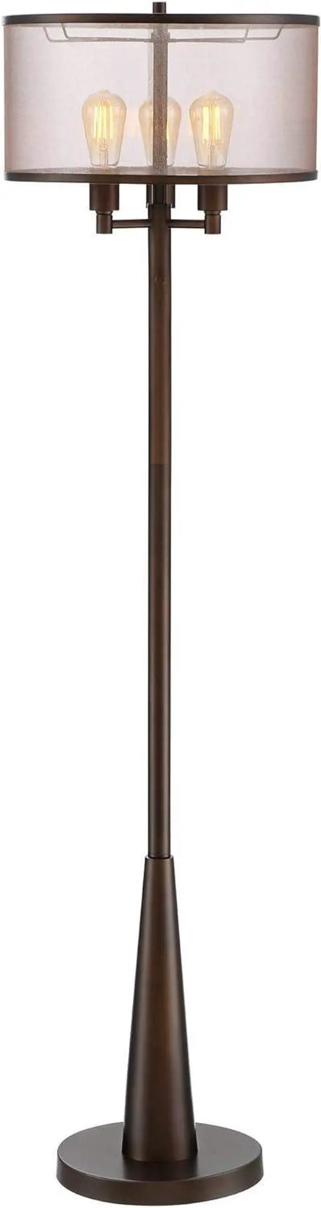 Alt view image 2 of 7 - Franklin Iron Works Durango Rustic Farmhouse Vintage Standing Floor Lamp 3-Light 62" Tall Oiled Bronze Brown Sheer Shade Antique LED Edison Bulbs for Living Room Reading House Bedroom Home Office