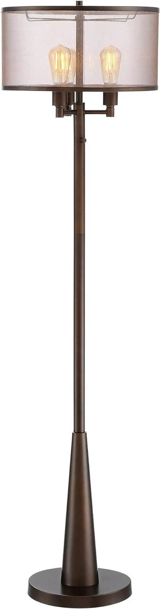 Alt view image 7 of 7 - Franklin Iron Works Durango Rustic Farmhouse Vintage Standing Floor Lamp 3-Light 62" Tall Oiled Bronze Brown Sheer Shade Antique LED Edison Bulbs for Living Room Reading House Bedroom Home Office