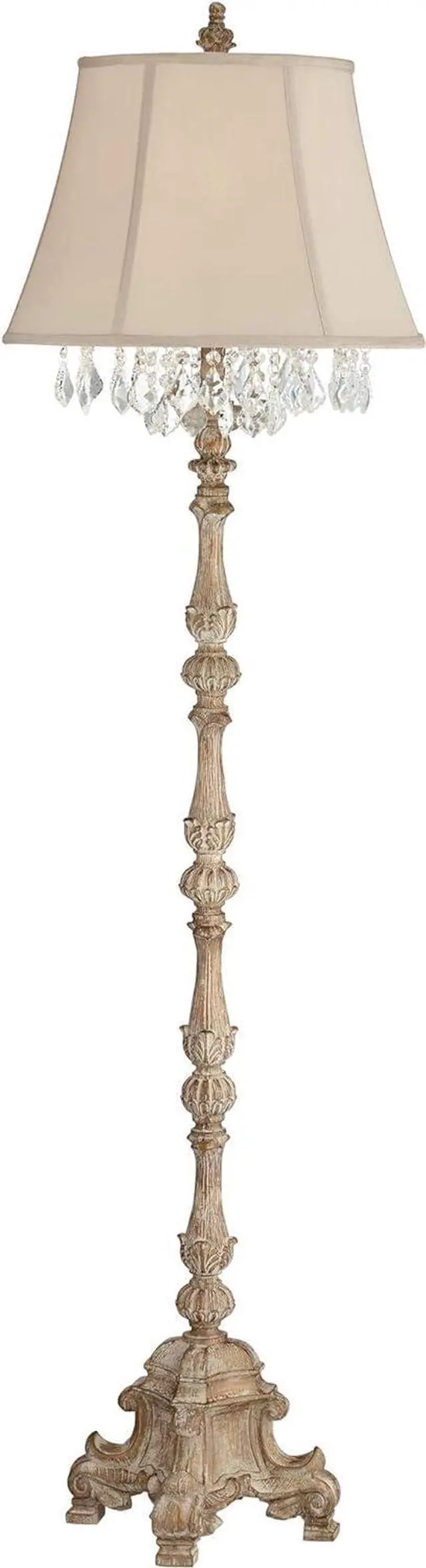 Alt view image 2 of 7 - Barnes and Ivy Duval French Vintage Traditional Standing Floor Lamp 63.5" Tall Distressed Candlestick Crystal Glass Beading Cream Bell Shade Decor for Living Room Reading House Bedroom Home