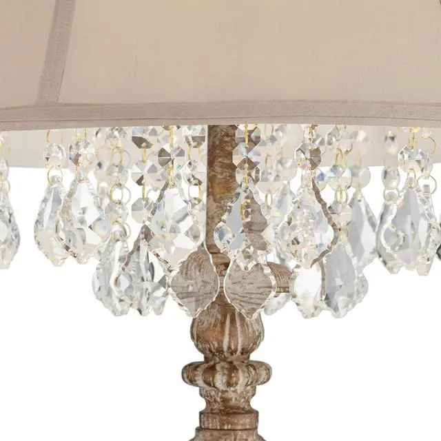 Alt view image 3 of 7 - Barnes and Ivy Duval French Vintage Traditional Standing Floor Lamp 63.5" Tall Distressed Candlestick Crystal Glass Beading Cream Bell Shade Decor for Living Room Reading House Bedroom Home