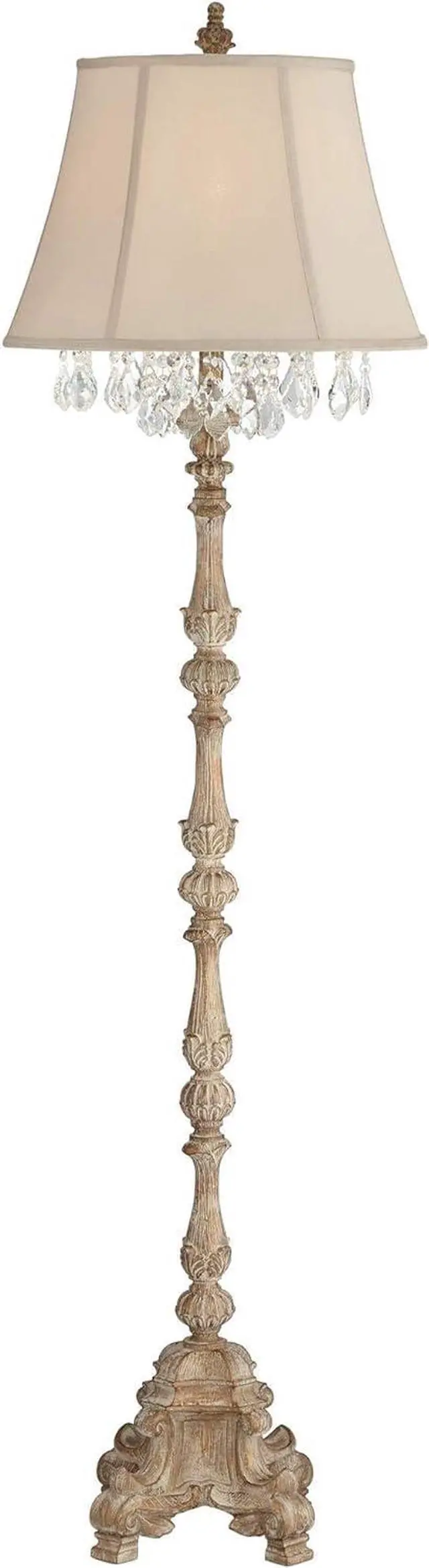 Alt view image 7 of 7 - Barnes and Ivy Duval French Vintage Traditional Standing Floor Lamp 63.5" Tall Distressed Candlestick Crystal Glass Beading Cream Bell Shade Decor for Living Room Reading House Bedroom Home