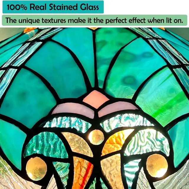 Alt view image 6 of 7 - Tiffany Torchiere Floor Lamp,Stained Glass Lamp Shade,Vintage Antique Victorian Round Tiffany Style Standing Light for Living Room and Bedroom