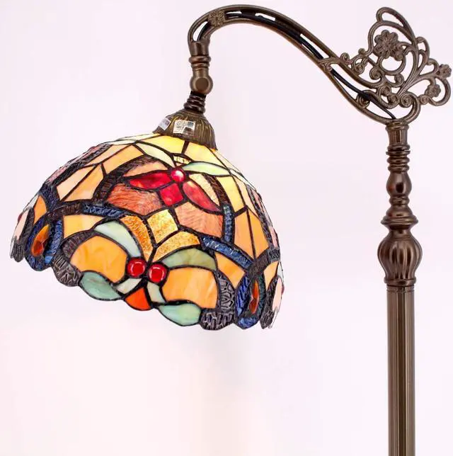Alt view image 2 of 7 - WERFACTORY Tiffany Floor Lamp Orange Liaison Stained Glass Arched Lamp 12X18X64 Inches Gooseneck Adjustable Corner Standing Reading Light Decor Bedroom Living Room S617 Series