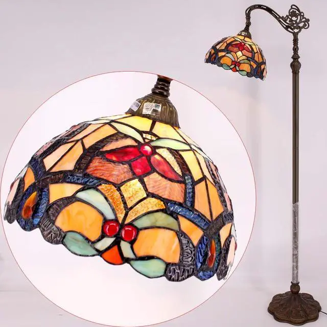 Alt view image 3 of 7 - WERFACTORY Tiffany Floor Lamp Orange Liaison Stained Glass Arched Lamp 12X18X64 Inches Gooseneck Adjustable Corner Standing Reading Light Decor Bedroom Living Room S617 Series