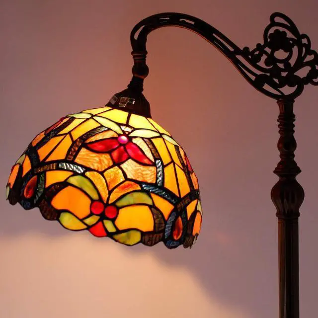 Alt view image 4 of 7 - WERFACTORY Tiffany Floor Lamp Orange Liaison Stained Glass Arched Lamp 12X18X64 Inches Gooseneck Adjustable Corner Standing Reading Light Decor Bedroom Living Room S617 Series