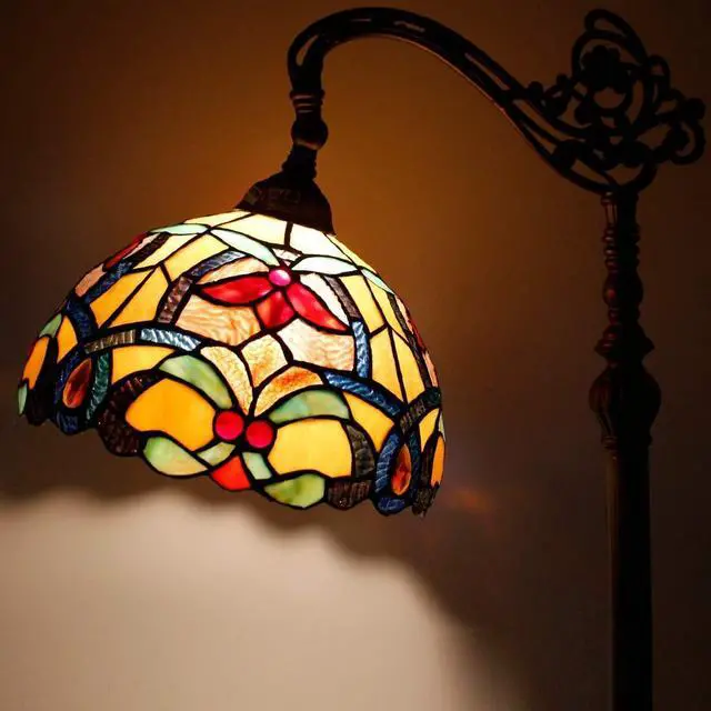 Alt view image 5 of 7 - WERFACTORY Tiffany Floor Lamp Orange Liaison Stained Glass Arched Lamp 12X18X64 Inches Gooseneck Adjustable Corner Standing Reading Light Decor Bedroom Living Room S617 Series