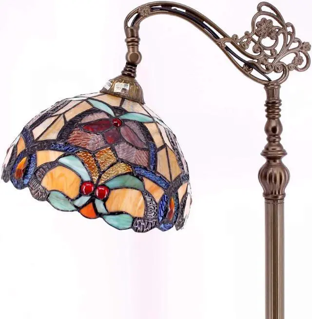 Alt view image 6 of 7 - WERFACTORY Tiffany Floor Lamp Orange Liaison Stained Glass Arched Lamp 12X18X64 Inches Gooseneck Adjustable Corner Standing Reading Light Decor Bedroom Living Room S617 Series