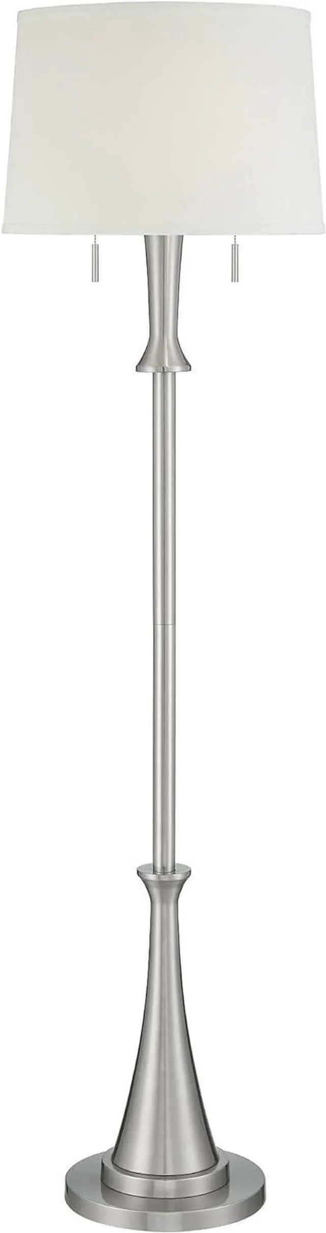 Alt view image 2 of 7 - 360 Lighting Karl Modern Industrial Floor Lamp Standing 63.75" Tall Brushed Nickel Silver Classic Metal White Tapered Drum Shade Decor for Living Room Reading House Bedroom Family Home