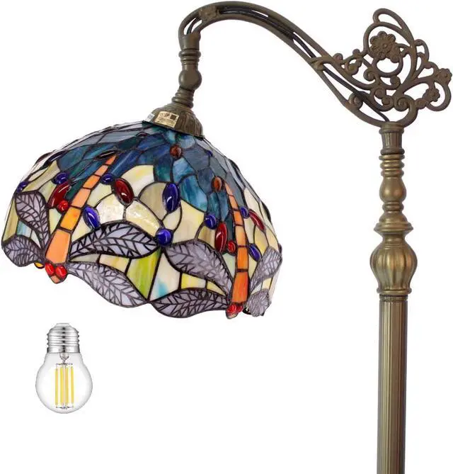 Main image of WERFACTORY Tiffany Floor Lamp Sea Blue Yellow Stained Glass Dragonfly Arch Lamp 12X18X64 Inch Gooseneck Adjustable Corner Stand Reading Light Decor Bedroom Living Room S128 Series