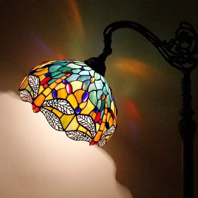 Alt view image 3 of 7 - WERFACTORY Tiffany Floor Lamp Sea Blue Yellow Stained Glass Dragonfly Arch Lamp 12X18X64 Inch Gooseneck Adjustable Corner Stand Reading Light Decor Bedroom Living Room S128 Series