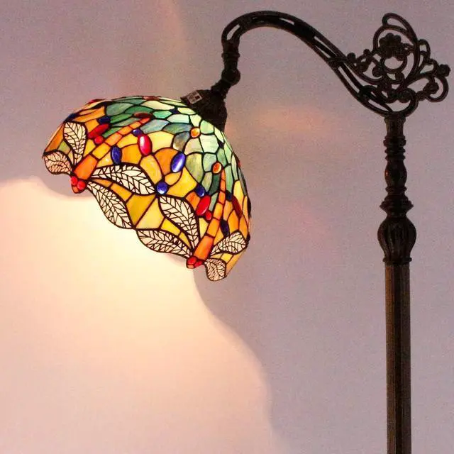 Alt view image 6 of 7 - WERFACTORY Tiffany Floor Lamp Sea Blue Yellow Stained Glass Dragonfly Arch Lamp 12X18X64 Inch Gooseneck Adjustable Corner Stand Reading Light Decor Bedroom Living Room S128 Series