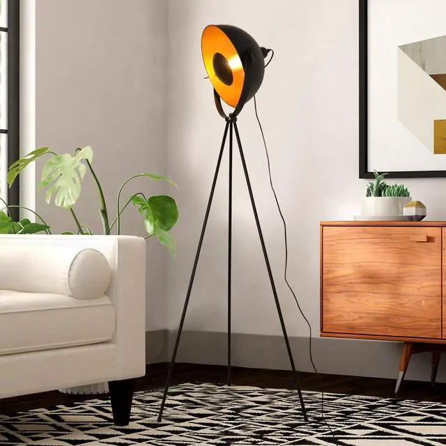 Alt view image 3 of 7 - Modern Industrial Tripod LED Satellite Floor Table Lamp - Vintage Adjustable Reading Standing Desk Light Deco - Movie Media Nautical Elegant Design Lighting for Living Room Bedroom(Black,E26 Base)