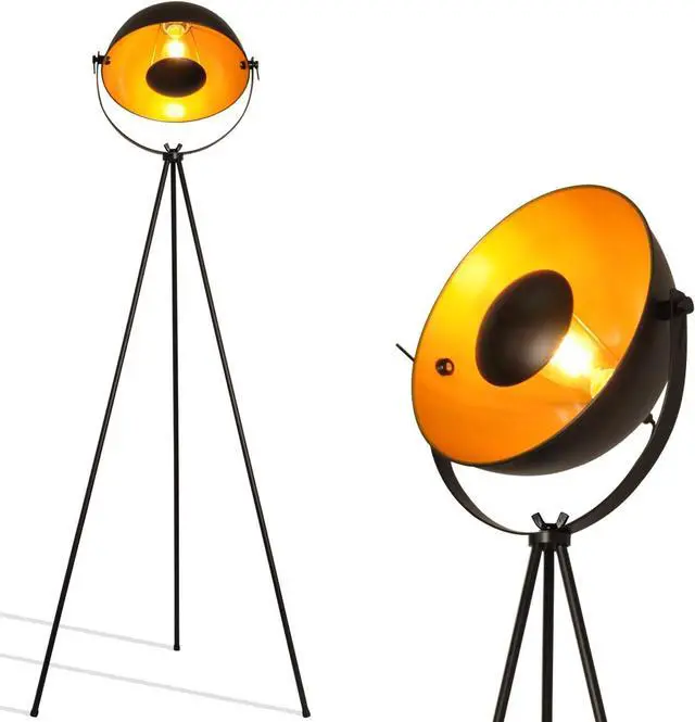 Alt view image 7 of 7 - Modern Industrial Tripod LED Satellite Floor Table Lamp - Vintage Adjustable Reading Standing Desk Light Deco - Movie Media Nautical Elegant Design Lighting for Living Room Bedroom(Black,E26 Base)