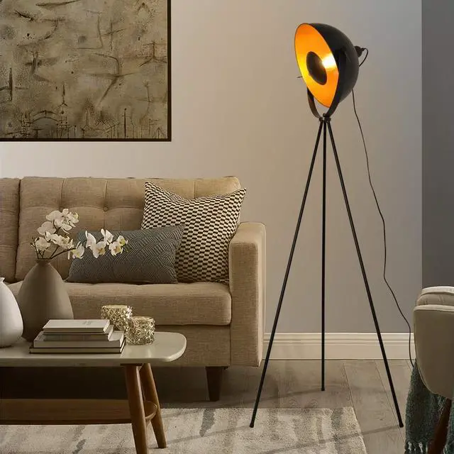 Alt view image 4 of 7 - Modern Industrial Tripod LED Satellite Floor Table Lamp - Vintage Adjustable Reading Standing Desk Light Deco - Movie Media Nautical Elegant Design Lighting for Living Room Bedroom(Black,E26 Base)
