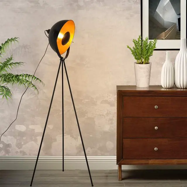 Alt view image 2 of 7 - Modern Industrial Tripod LED Satellite Floor Table Lamp - Vintage Adjustable Reading Standing Desk Light Deco - Movie Media Nautical Elegant Design Lighting for Living Room Bedroom(Black,E26 Base)