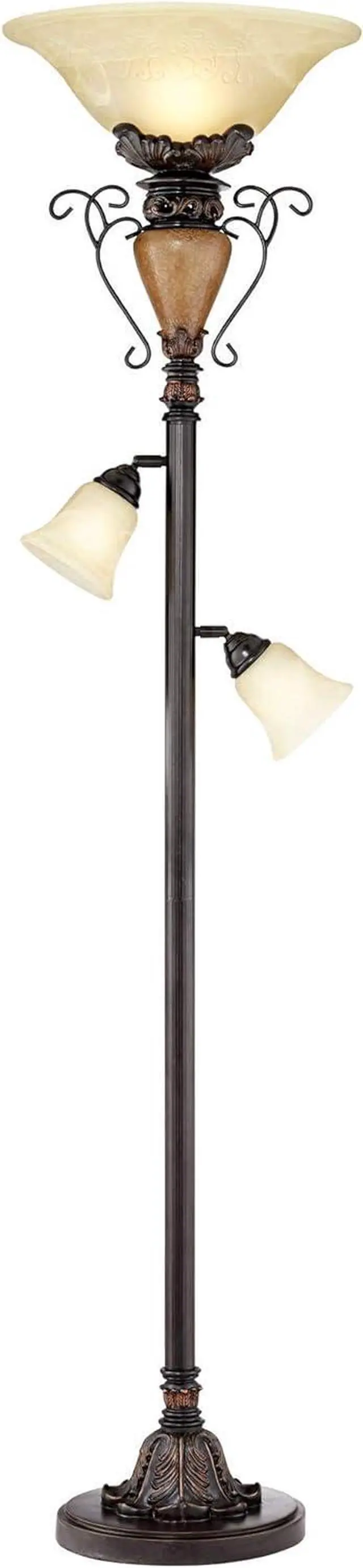 Alt view image 2 of 7 - Regency Hill Vintage Traditional Torchiere Floor Lamp Tree 72" Tall Antique Bronze Adjustable Alabaster Glass Shades Slide Dimmer Decor for Living Room Reading House Bedroom Home Office